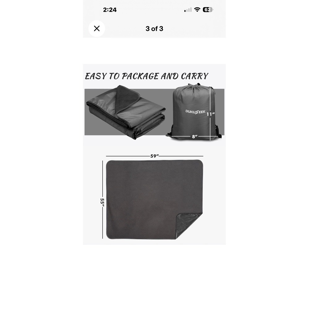 DUKUSEEK Outdoor Waterproof Stadium Blanket with Hood, Windproof Camping Blan...